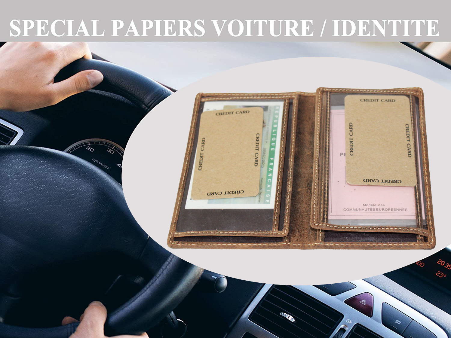 Protège Papier Étui permis conduire cuir Porte Papier Voiture